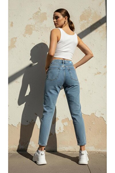 geenz manifacture Snow Blue Mom Jeans Stretch Fabric Denim Trousers