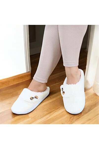 Lion Women's Button-Detail Plush House Slippers