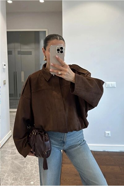 YAMAN Oversize Süet Kadın Trend Bomber Ceket