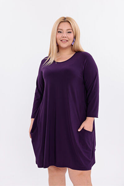 HELVEYS Stretch Fabric Sandy Fabric Pocket Modern Cut Above Knee Long Sleeve Crew Neck Dress 5008