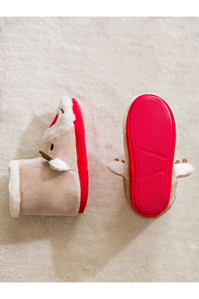 LC Waikiki Γυναικείες μπότες μπεζ-κόκκινο-λευκό βελούδινο σπίτι - Κεντημένο ελάφι