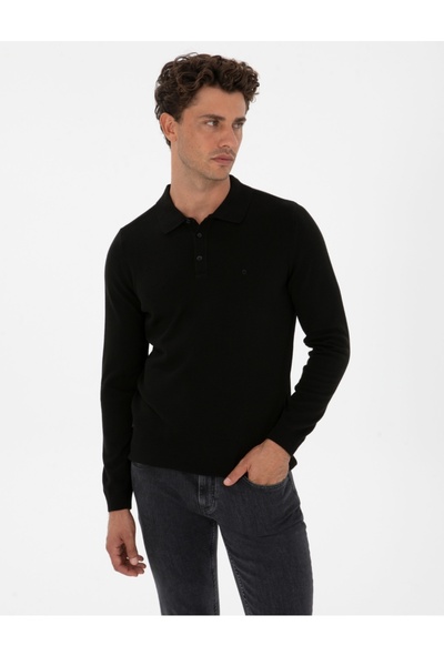 Pierre Cardin Polo Collar Slim Fit Basic Knit Sweater