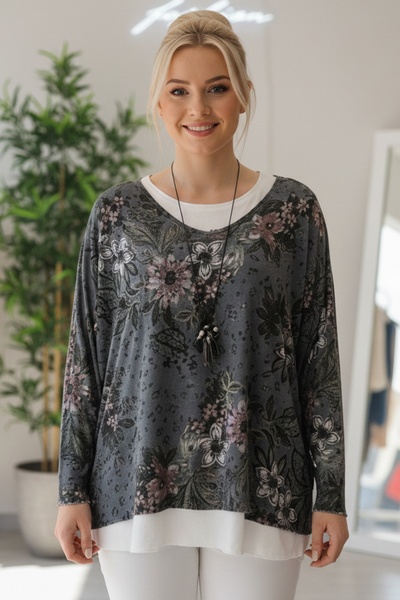 Chiccy Italian Khaki Pool Collar Long Sleeve Patterned Thin Two-Piece Set Inside Sleeveless Combed Knitwear Blouse 70 60