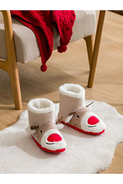 LC Waikiki Γυναικείες μπότες μπεζ-κόκκινο-λευκό βελούδινο σπίτι - Κεντημένο ελάφι