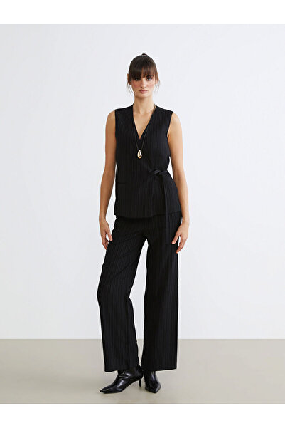 LC Waikiki Black Women's Linen Blend Trousers with Elastic Waist