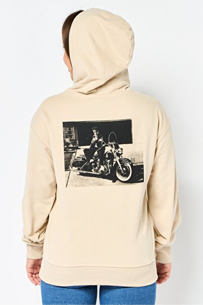 Elvis Presley Women Brand Logo Long Sleeves Hoodies, Beige