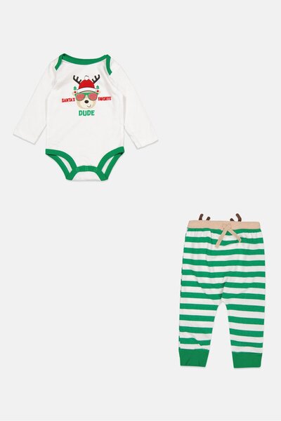 KOALA KIDS Toddlers Boy 2 Pieces Stripe Bodysuit And Pajama Set, Green Combo