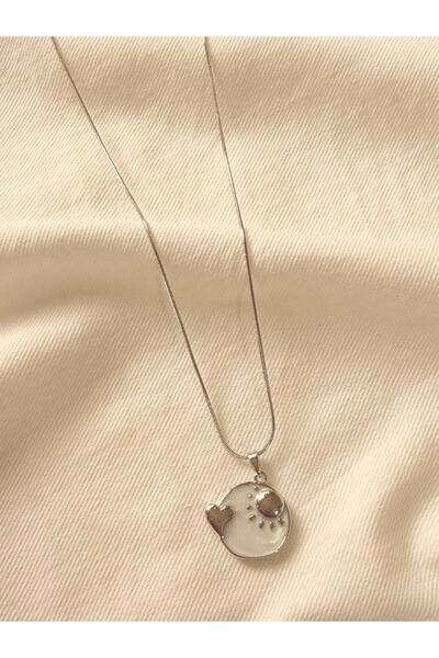 Melanj Craft Enamel Heart Sun Symbol Steel Necklace - Silver