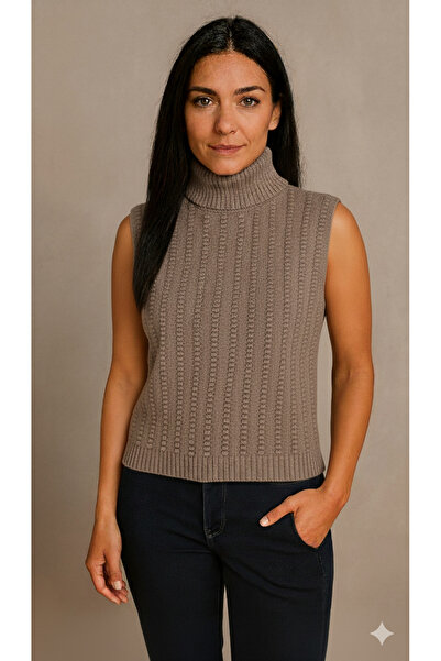 MELLY MORE Fisherman Collar Sweater Tight Fit Brown