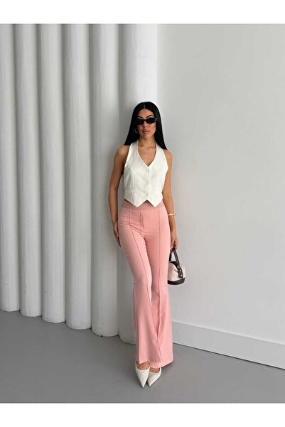 Milamia Women's Elastic Waist Flared Green Trousers