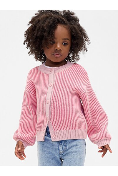 GAP Kız Bebek Pembe Bisiklet Yaka Hırka Kazak