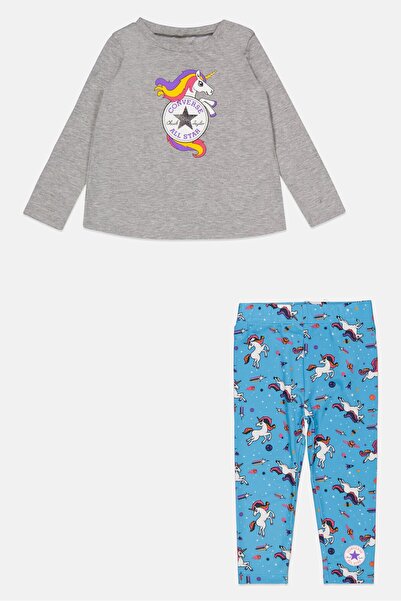 Converse Toddlers Girl 2 Pieces Unicorn Print Top And Bottom Set, Grey