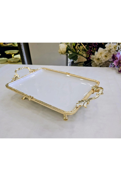 MaviDamla Cast Edge Frame Footed Porcelain Presentation Plate 30*22 Gold