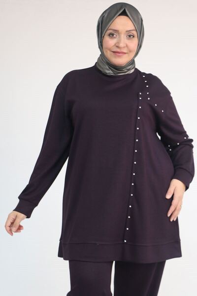 Eslina 57052 Plus Size Double Modal Suit with Elasticated Trouser Legs - Plum