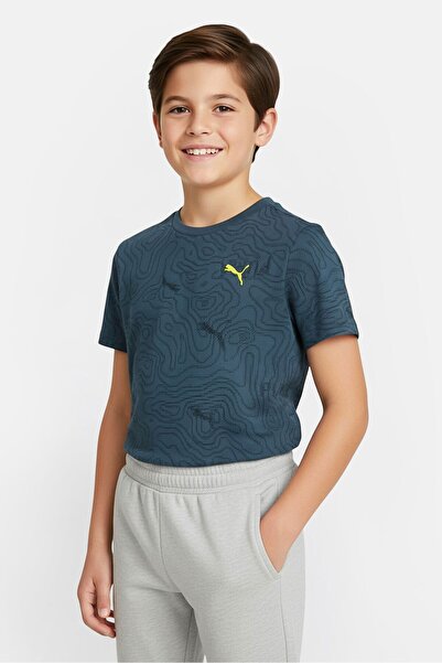 Puma تي شيرت خارجي بأكمام قصيرة للأولاد الصغار، أزرق داكن