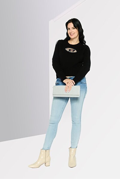 Diesel Women Crew Neck Embroidered Logo Long Sleeve Sweater, Black