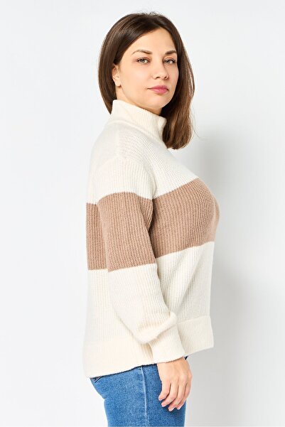 PİNK ROSE Women Turtle Neck Stripped Sweater, Multicolor