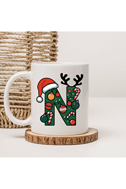 kubdekor Letter N New Year's Christmas Themed Gift Mug Cup