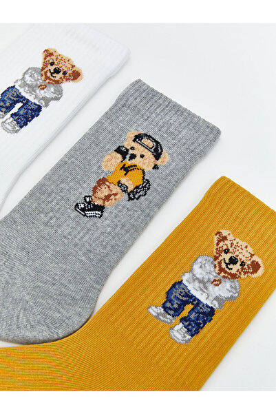 LC Waikiki Мъжки чорапи до глезена с щампа на плюшено мече, комплект от 5