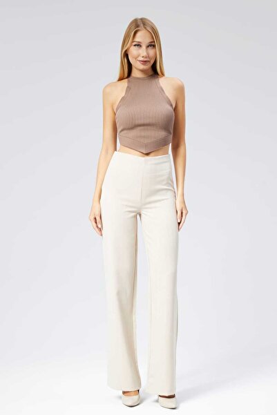 Milamia Kadın Çizgili Bol Paça Kumaş Pantolon