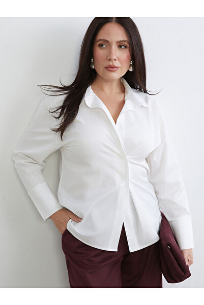 LC Waikiki Ecru Gathered Women's Shirt