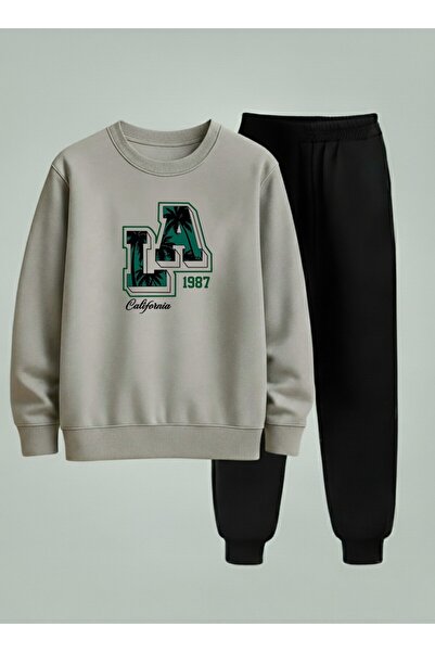 LORVEX Swea tricou pentru băieți - Set de trening cu gât rotund LA 1987 impri...