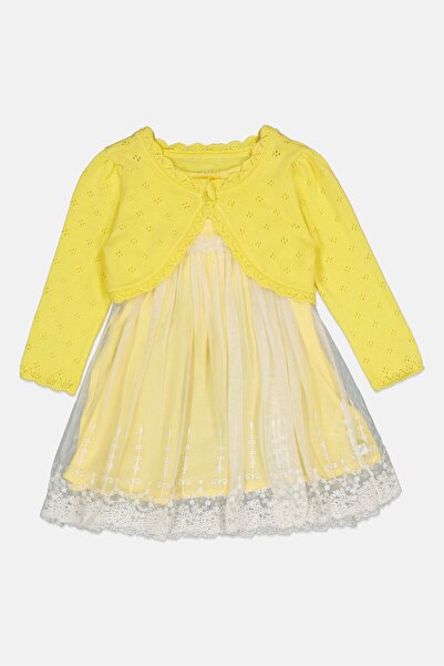 Hamleys Kids Girl 2 Pcs Pleated Dress With Cardigan, Yellow