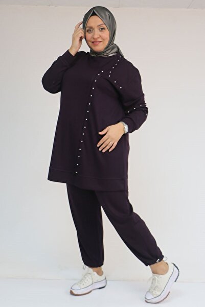 Eslina 57052 Plus Size Double Modal Suit with Elasticated Trouser Legs - Plum