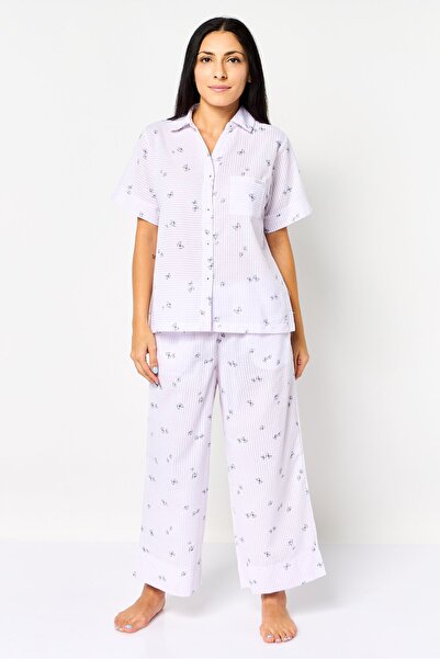 Rae dunn طقم بيجامة نسائي مكون من قطعتين، قميص وسروال بطبعة كاملة، متعدد الألوان