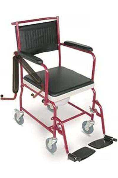 unkown كرسي حمام متحرك، كرسي حمام طبي بعجلات ومساند للذراعين ومسند للظهر