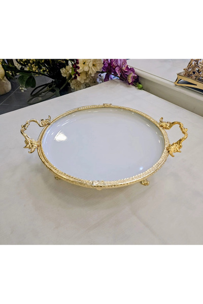 MaviDamla Cast Edge Frameded Footed Porcelain Presentation Plate 29 cm Gold