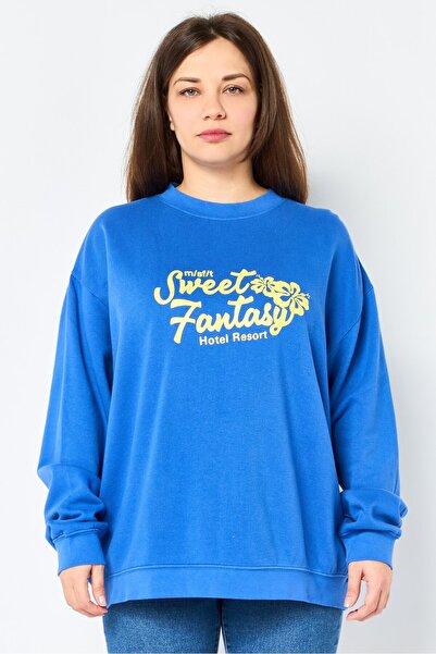 Misfit Women Crew Neck Graphic Print Long Sleeves Sweatshirt, Blue