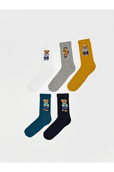 LC Waikiki Мъжки чорапи до глезена с щампа на плюшено мече, комплект от 5