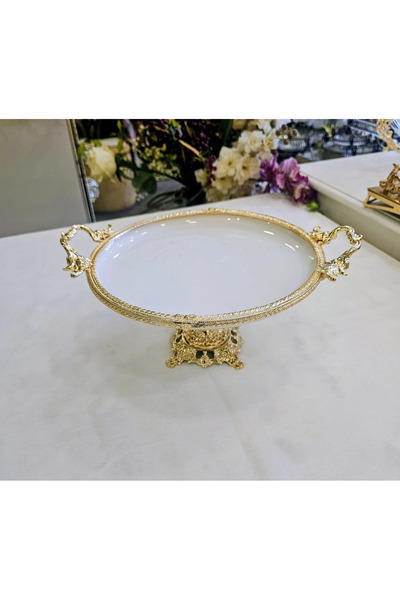 MaviDamla Cast Edge Frameded Footed Porcelain Presentation Plate 29 cm Gold