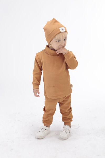 BABYSİ KİDS CLUB Turtleneck Throat Ribbed Cotton Beret 3-Piece Set Baby and Children's Clothing