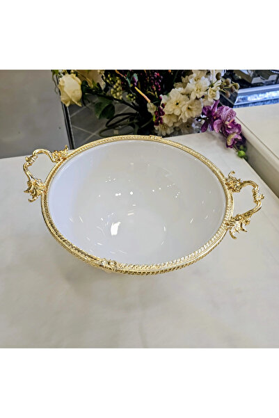 MaviDamla 21 cm Cast Metal Frame Porcelain Bowl with Legs Gold