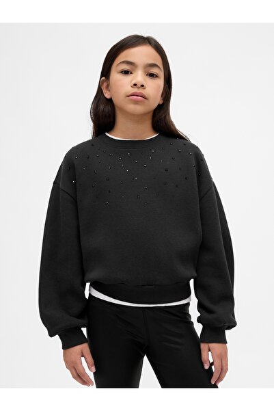 GAP Kız Çocuk Siyah Süslü Dolman Sweatshirt