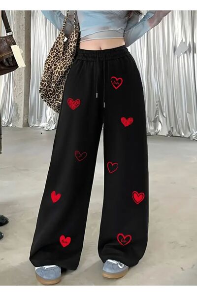 Le Vion Baskı Detaylı Oversize Geniş Paça Rahat Kesim Kadın Eşofman Altı