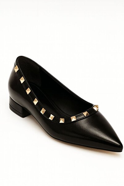 AYS SHOES Women's Staple Detailed Wrinkled Patent Leather Business Office Stylish Ballerina Casual Shoes