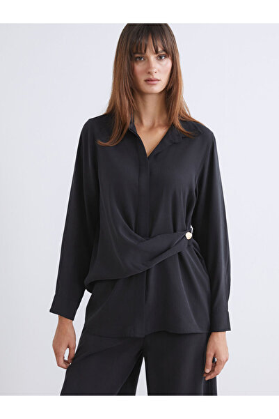 LC Waikiki Черна дамска риза с връзки отпред