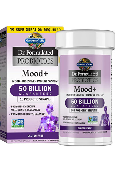 GARDEN OF LIFE Probiotics Mood+ Dr Formulated Acidophilus Probiotic Relaxation and Digestive - for Stress 60 Caps