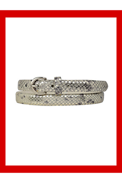 GoDeri 100% Genuine Leather, Thin 2 cm Snake Pattern Women's Dress, Trouser Belt with Silver Color Buckle; Snake