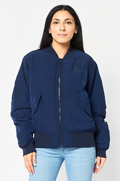 Lacoste Women Brand Logo Bomber Jacket, Navy Blue