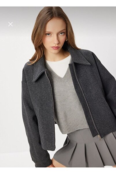 YAMAN Polo Yaka Fermuarlı Kaşe Ceket