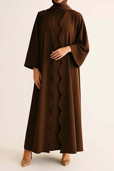 MayaCloset Wave Cut Detailed Long Woven Kimono & Kaftan & Abaya with Inner Dress