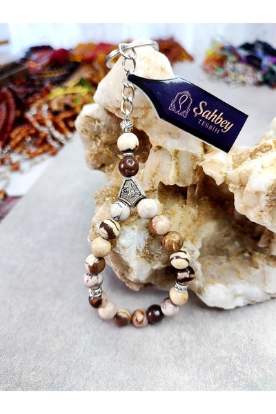 ŞAHBEY TESBİH سلسلة مفاتيح من حجر اليشب الفهد الطبيعي