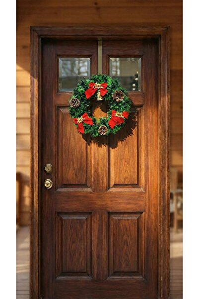 KSN CONCEPT 25cm Kırmızı Kurdeleli Yılbaşı Kapı Çelengi – Kozalaklı Noel Duva...