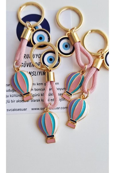 Svc Aksesuar Gift Liberty Symbol Balloon Evil Eye Beaded Keychain - Pink 9 cm
