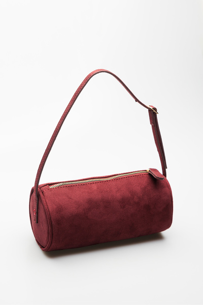 Shkup Borda Suede Cylinder Model Zipper Closure Women's Hand and Shoulder Bag
