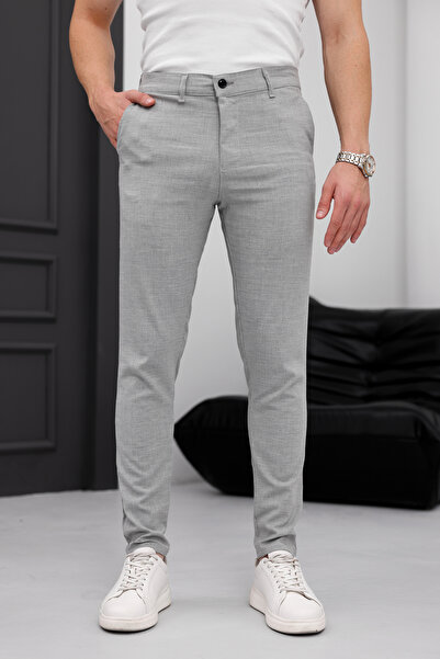 MODAMESTO Men's Gray Slim Fit Stretch Fabric Fabric Trousers